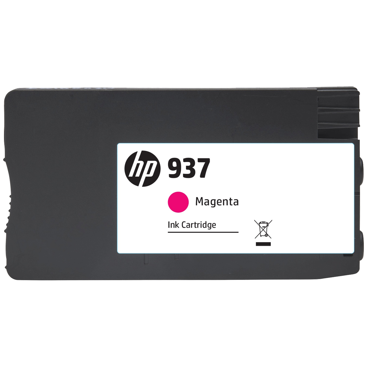 Black HP 937 magenta ink cartridge against a white background.