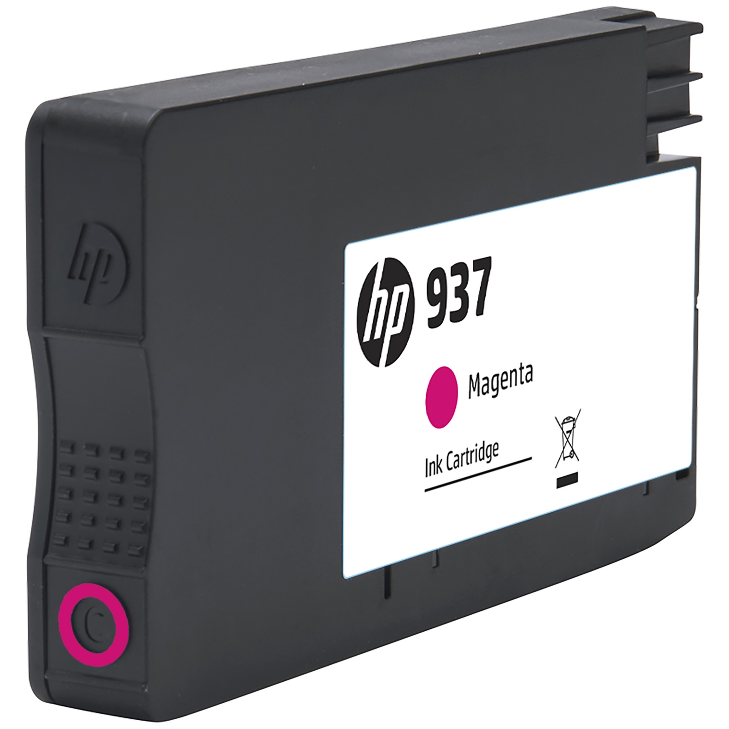 Black HP 937 magenta ink cartridge on a white background.