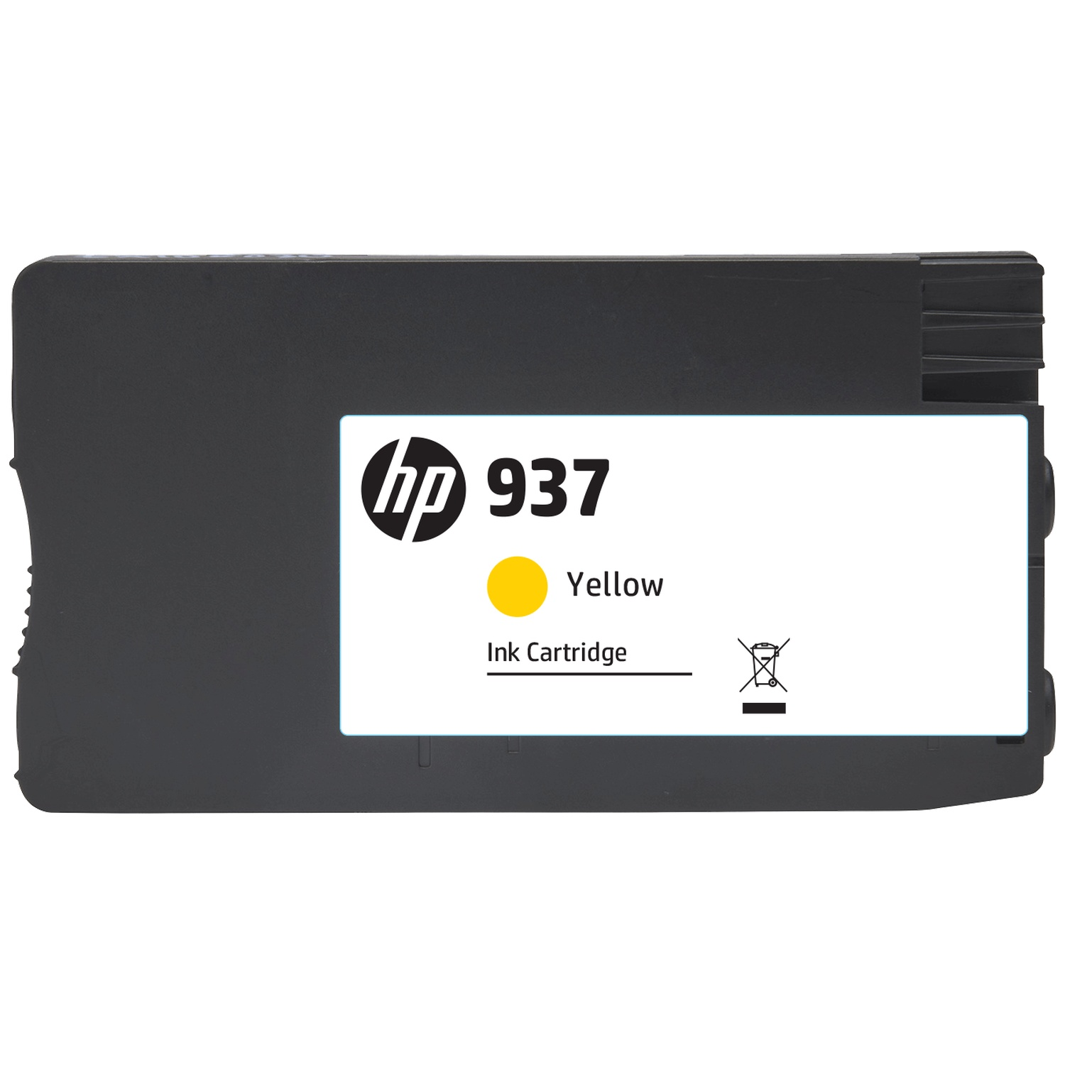 Black HP 937 yellow ink cartridge on a white background.
