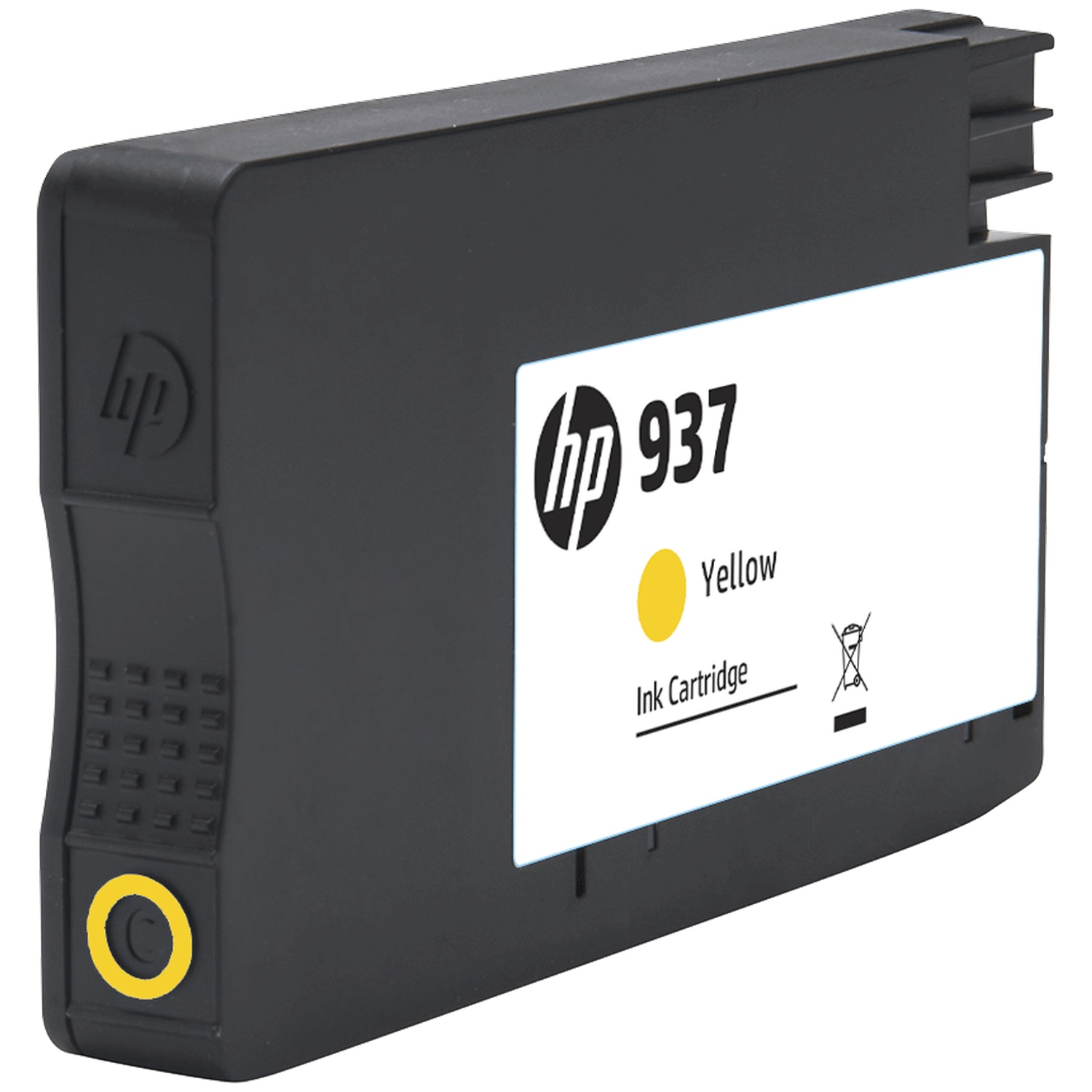 Black HP 937 yellow ink cartridge on a white background.