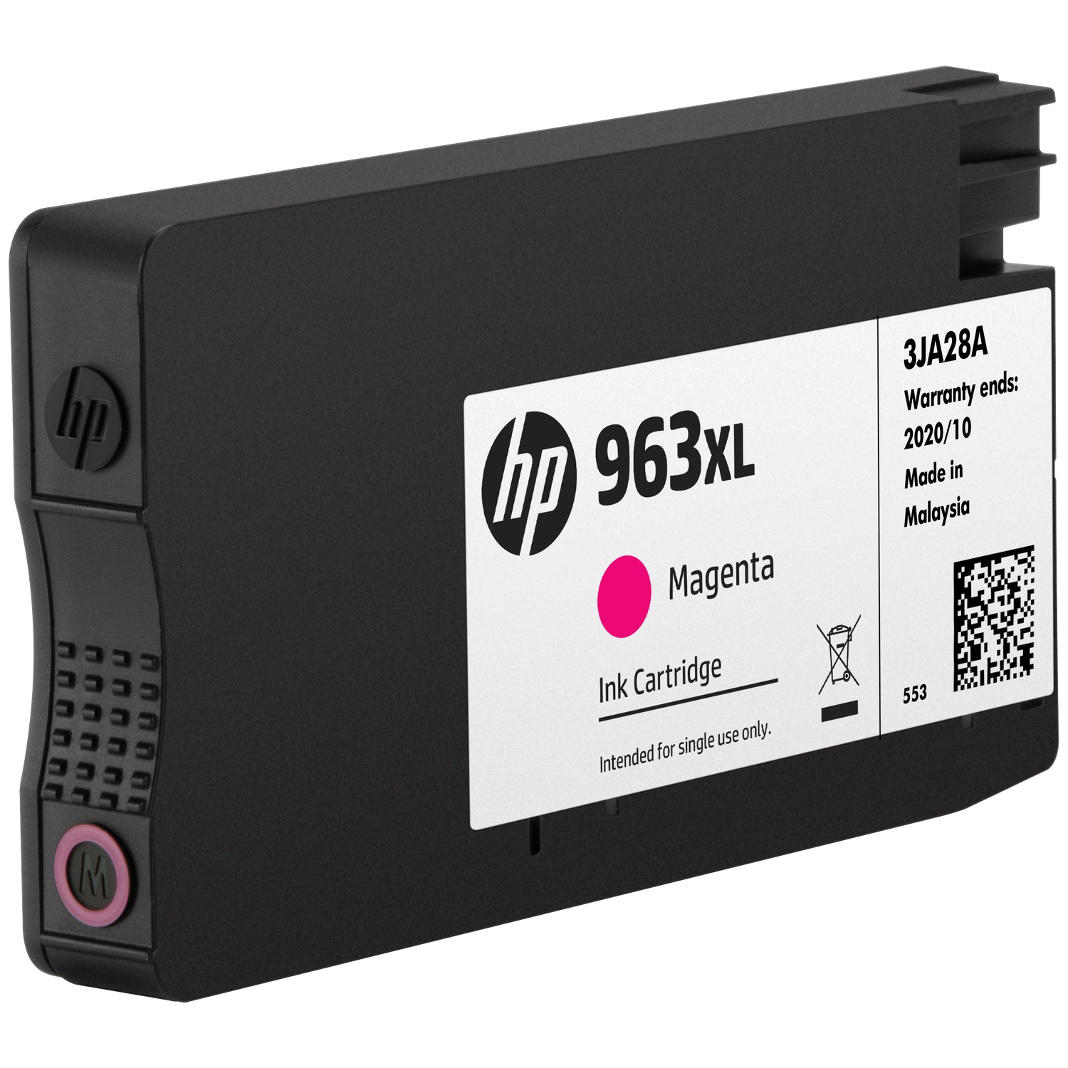 Black HP 963XL Magenta ink cartridge against a white background.