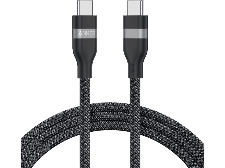 Anker USB-C naar USB-C kabel, bio-gevlochten, 1,8m, 240W, zwart