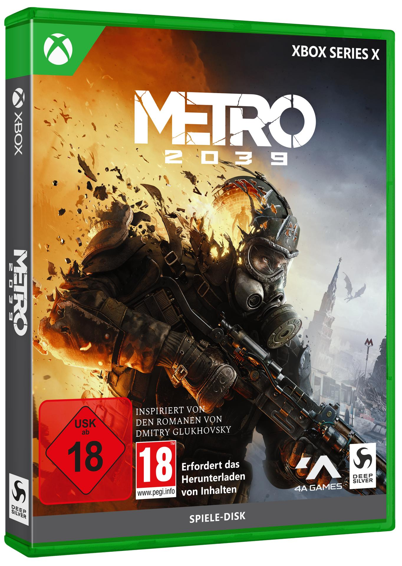 Xbox Series X Cover von Metro 2033 mit bewaffnetem Soldaten in Gasmaske vor brennender Ruinenkulisse.