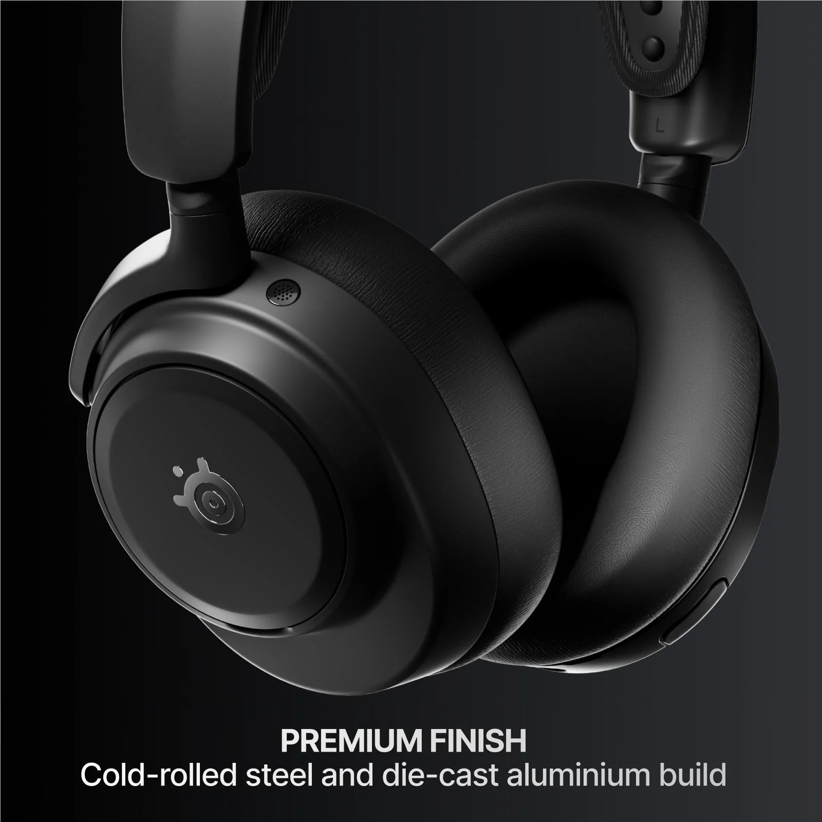 Schwarze Over-Ear-Kopfhörer mit stahl- und aluminiumverstärktem Bügel.