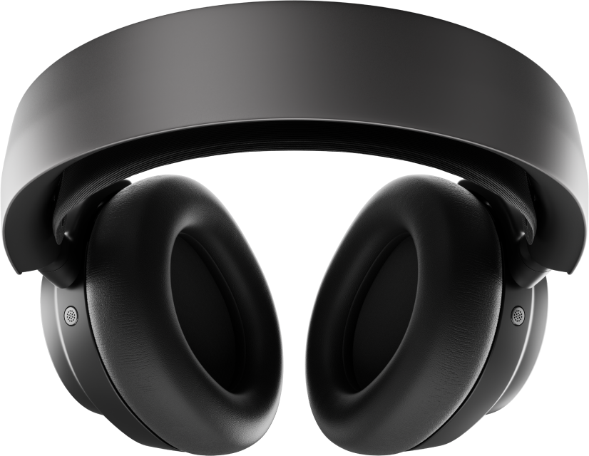 Schwarze Over-Ear-Kopfhörer mit dicken Polstern vor schwarzem Hintergrund.