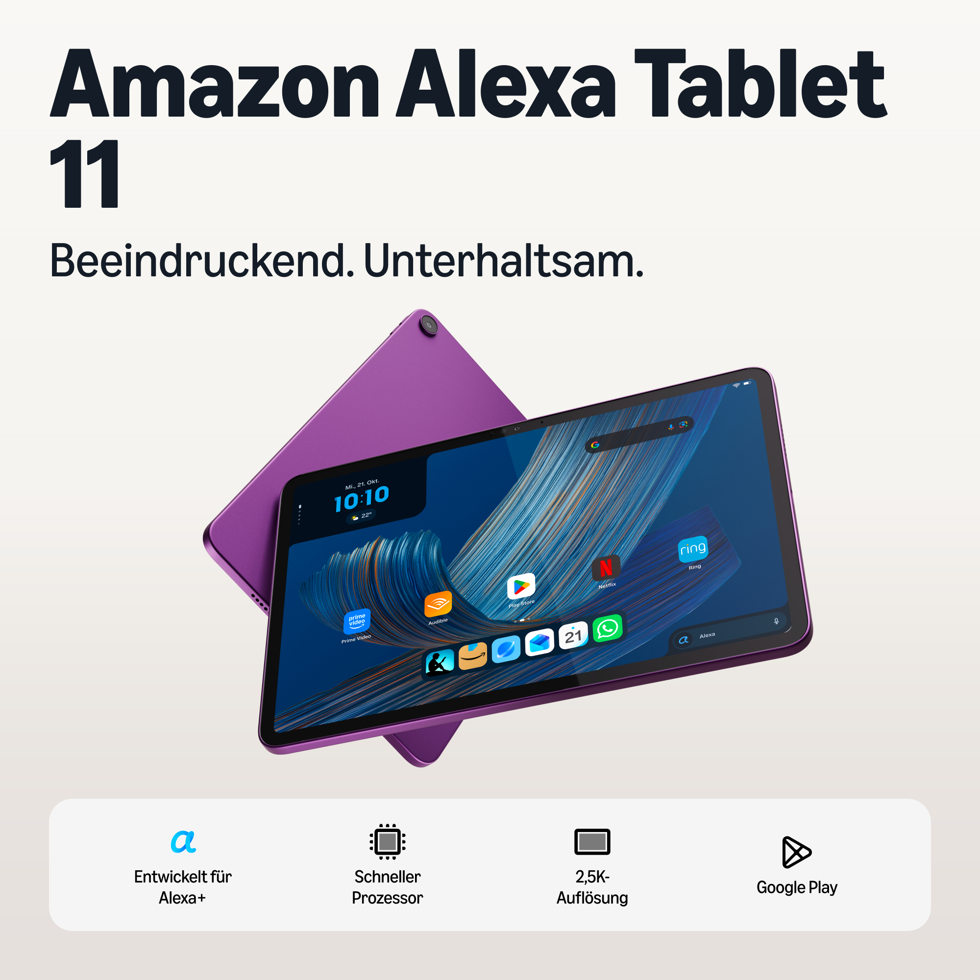 Tablet AMAZON Alexa Tablet 11 (2026), Tablet, 128 GB, 11 Zoll, Amethyst ...