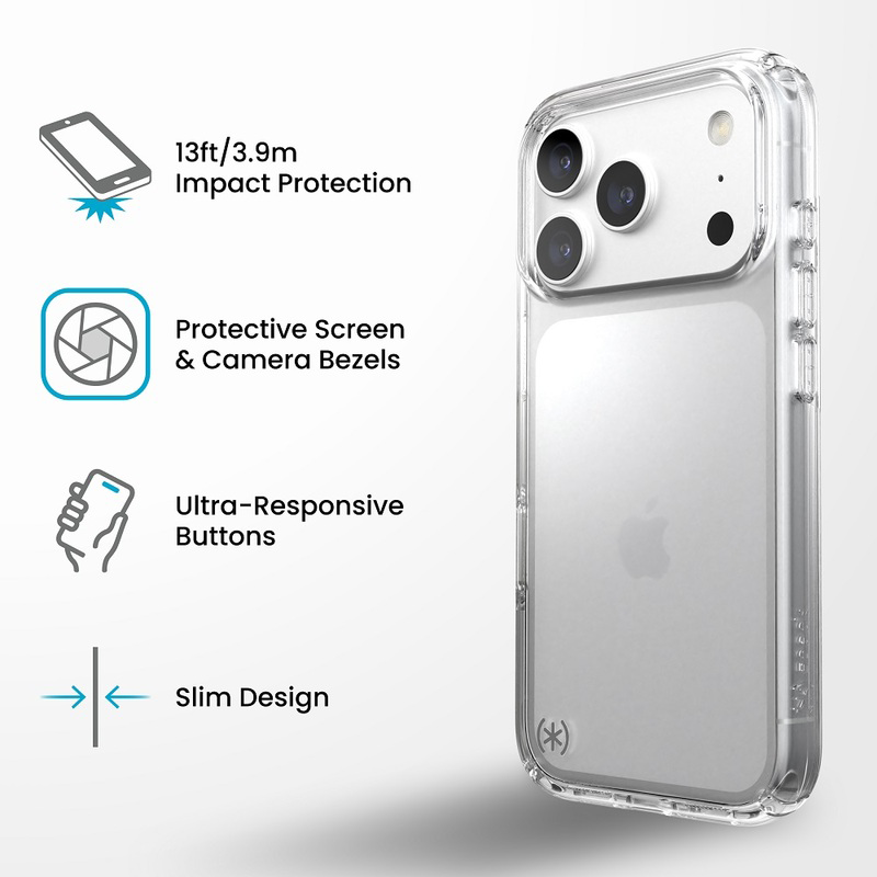 Átlátszó iPhone tok ütésvédelemmel, lencsevédő kerettel és vékony kialakítással.