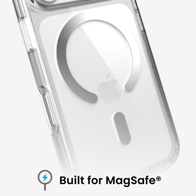 Átlátszó MagSafe telefontok kör alakú mágnessel.