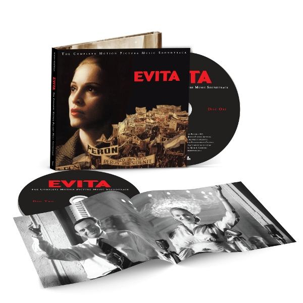 Evita Soundtrack-CD-Set mit Booklet, CDs und Coverbild von Madonna vor einer Menschenmenge.