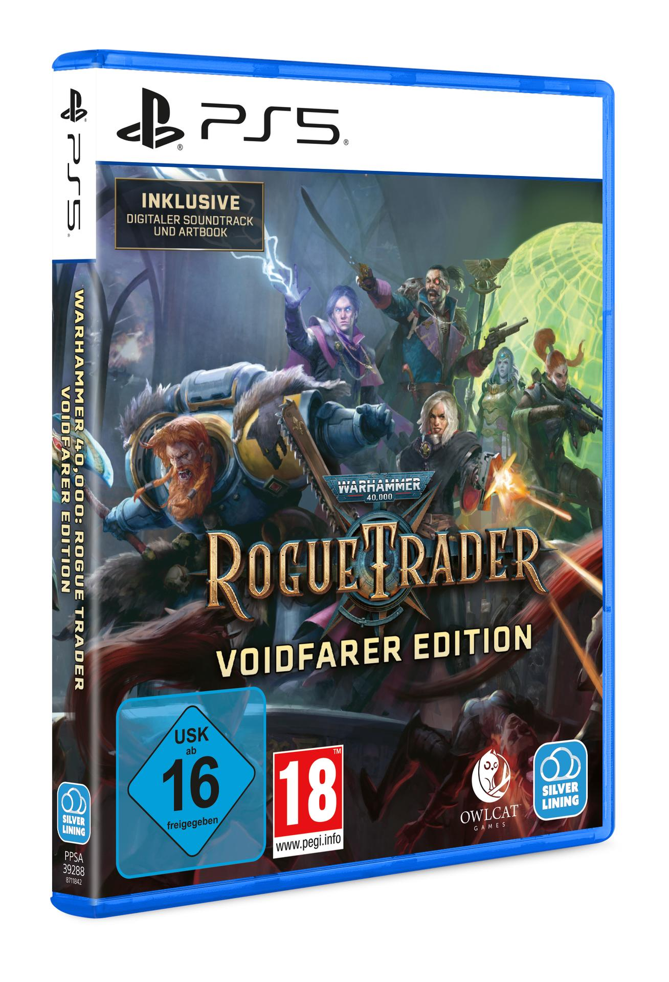 PS5 Spielhülle für Warhammer 40000: Rogue Trader Voidfarer Edition mit mehreren Charakteren.