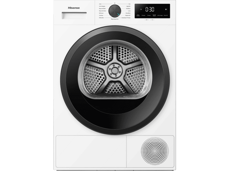 Secadora bomba de calor - Hisense DH1I800UWDE, 8 kg, 15 programas, Función Antienredos, Apto para Exterior, Secado Rápido, Filtro Aroma, Blanco