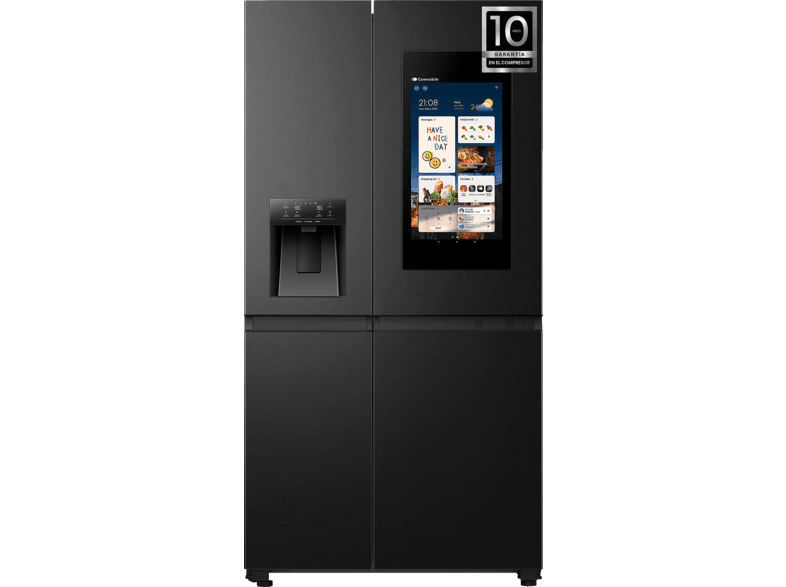 Frigorífico americano - Hisense RS9P628GPFE, Total No Frost, 179.5 cm, 614 l, Dispensador Agua y Hielo, Pantalla Inteligente, Inverter, Negro
