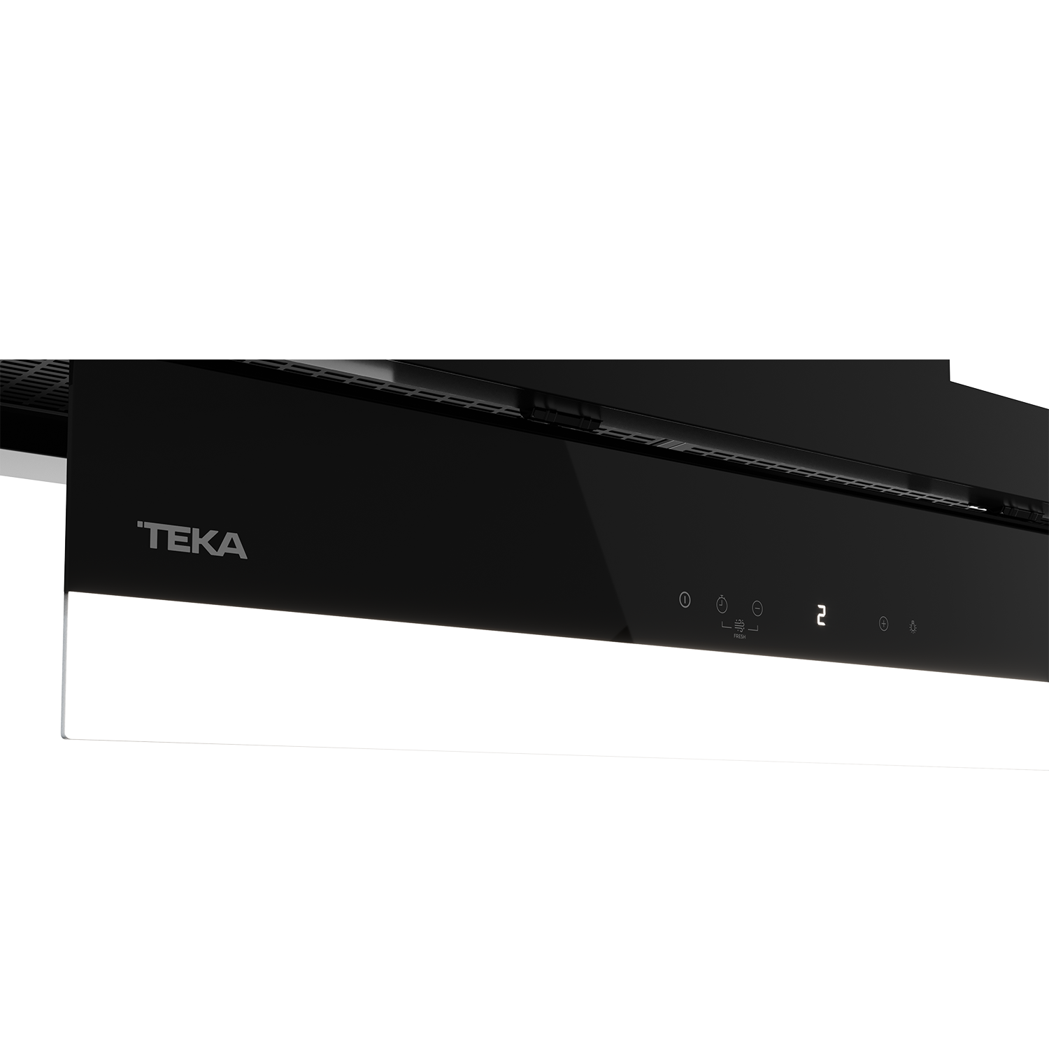 Campana extractora Teka negra con panel táctil y pantalla digital.