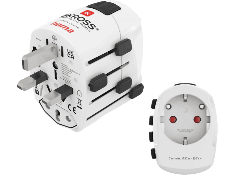 Adaptador de viaje - Hama World Travel Pro, Conector Universal, hembra tipo F, Blanco