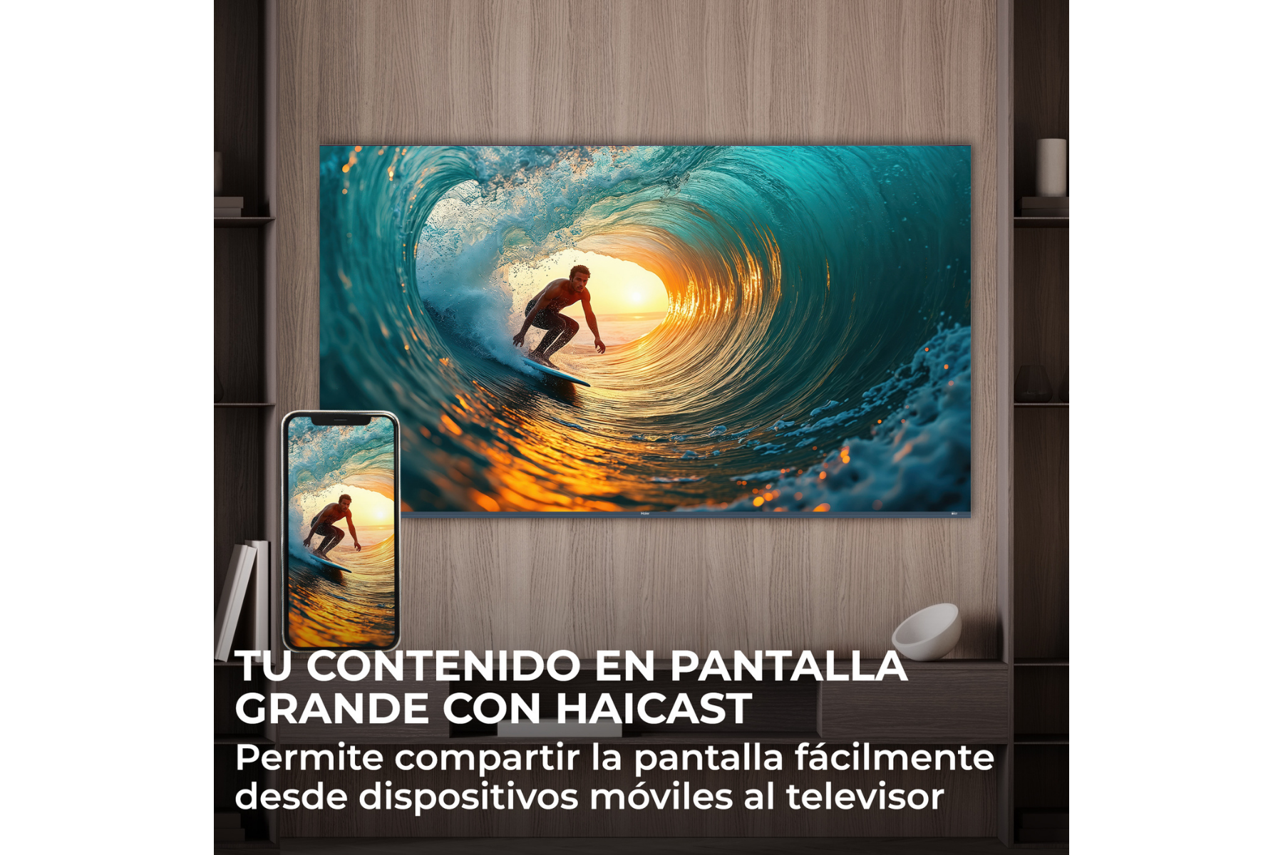 Tu contenido en pantalla grande con Haicast. Permite compartir la pantalla fácilmente desde dispositivos móviles al televisor.