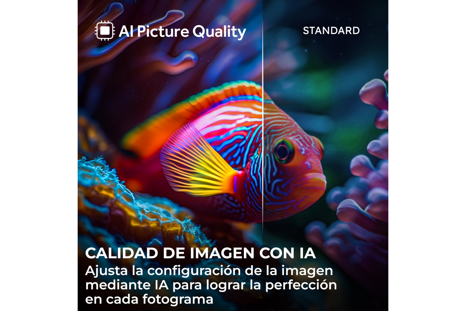 AI Picture Quality / Standard. Calidad de imagen con IA. Ajusta la configuración de la imagen para lograr la perfección.