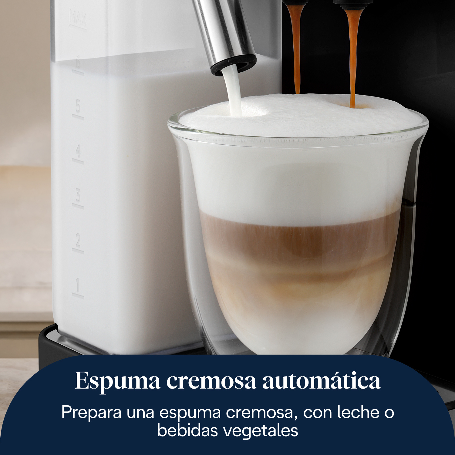 Espuma cremosa automática. Prepara una espuma cremosa, con leche o bebidas vegetales. 