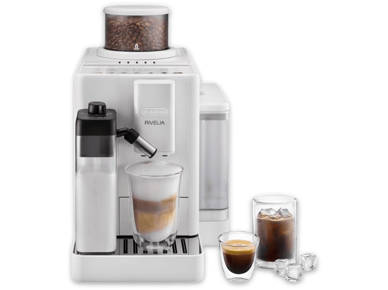 Cafetera superautomática - De' Longhi Rivelia EXAM420.55.WXL, 1450 W, 15 bar, Molinillo integrado, LatteCremaHot, Depósito leche, Táctil, Arctic White