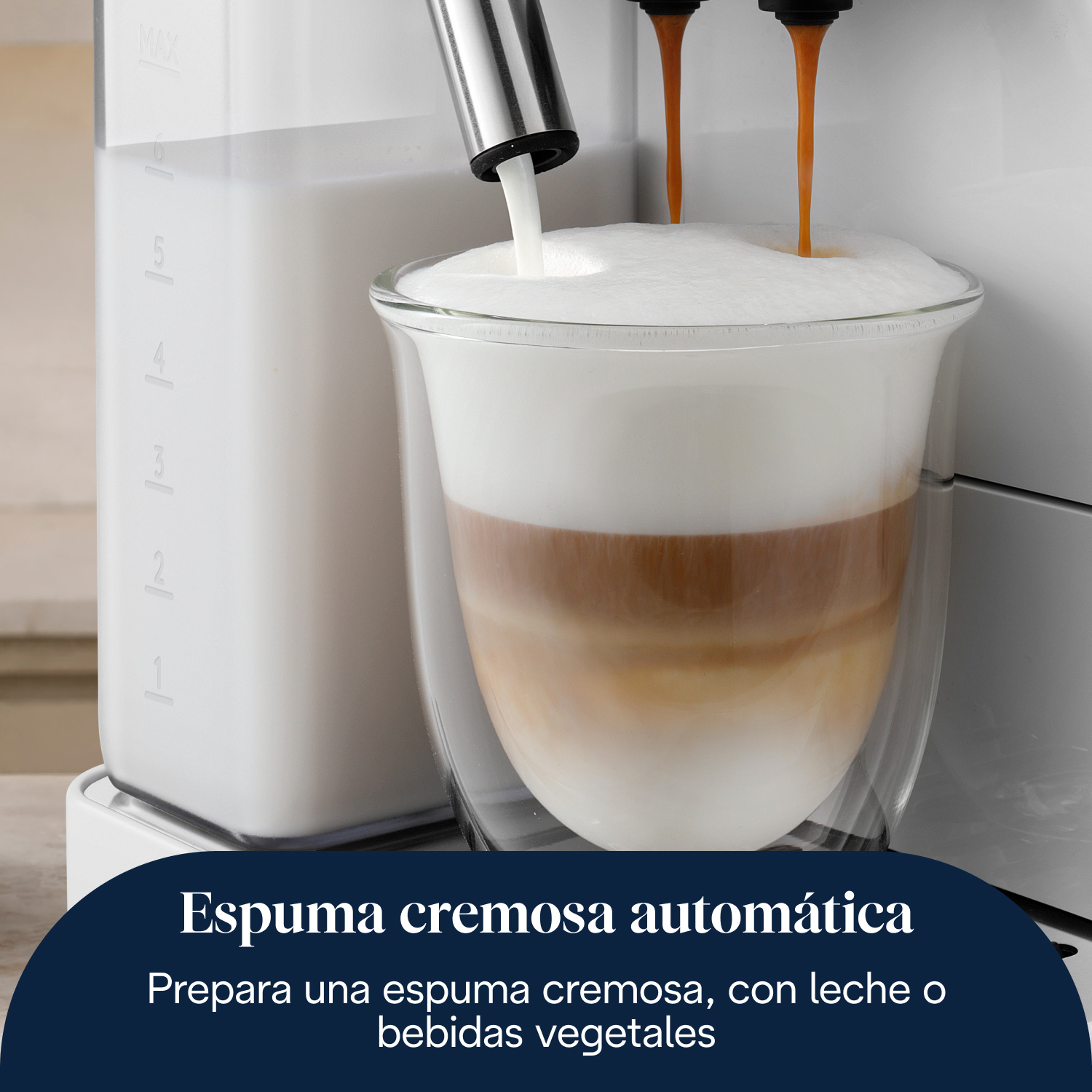 Espuma cremosa automática. Prepara una espuma cremosa, con leche o bebidas vegetales.