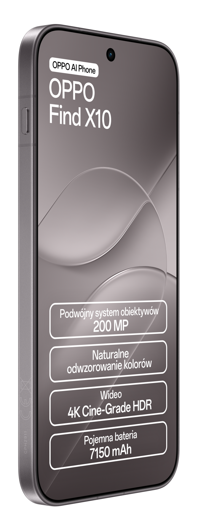 Smartfon Oppo Find X10 prezentujący specyfikacje na ekranie.