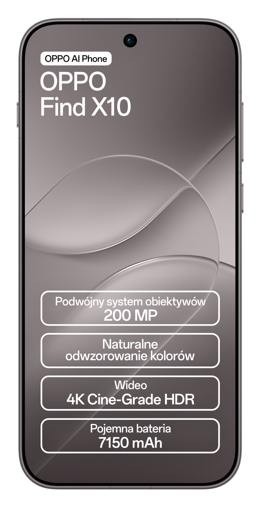 Smartfon OPPO Find X10 prezentujący funkcje AI i specyfikacje techniczne.