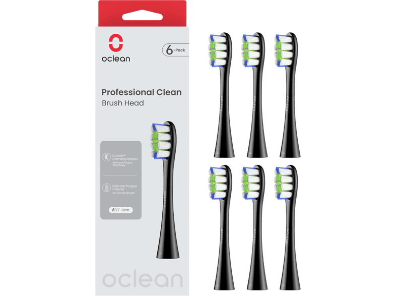 Oclean Prof Clean Black Aufsteckbürsten, 6 Stück
