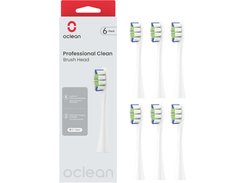 Oclean Prof Clean White Bürstenkopf, White, 6 Stück