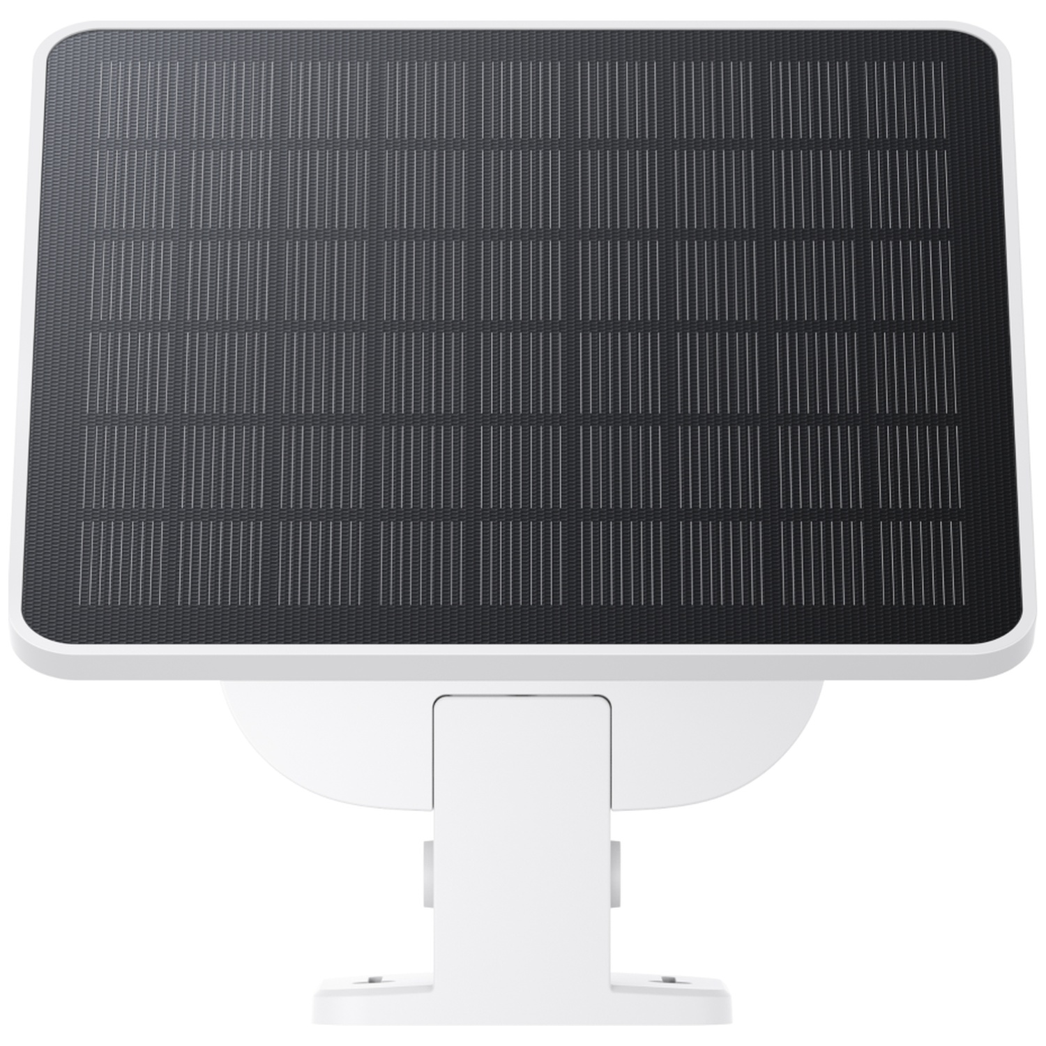 A small black solar panel with a white frame mounted on an adjustable stand.
