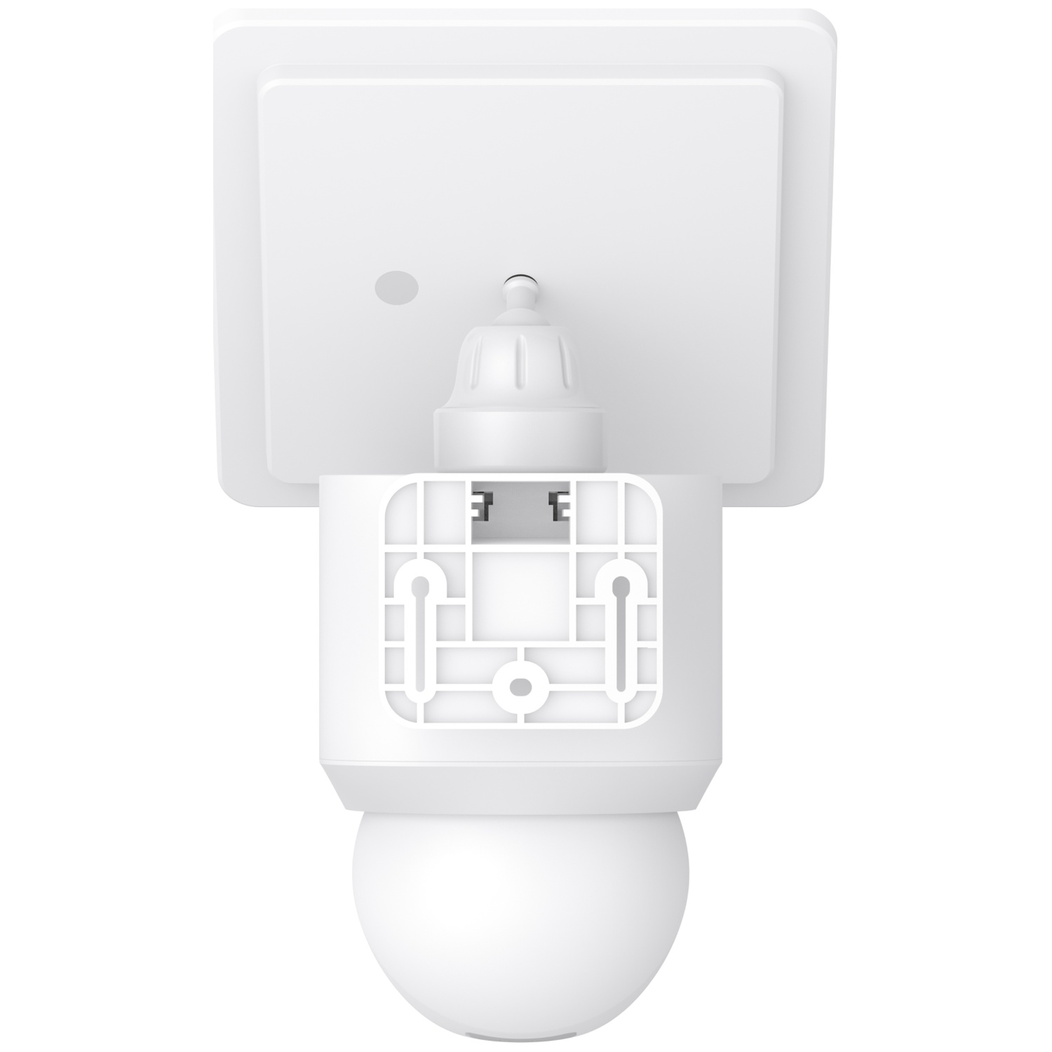 A white square wall-mounted motion detector featuring a spherical sensor head.