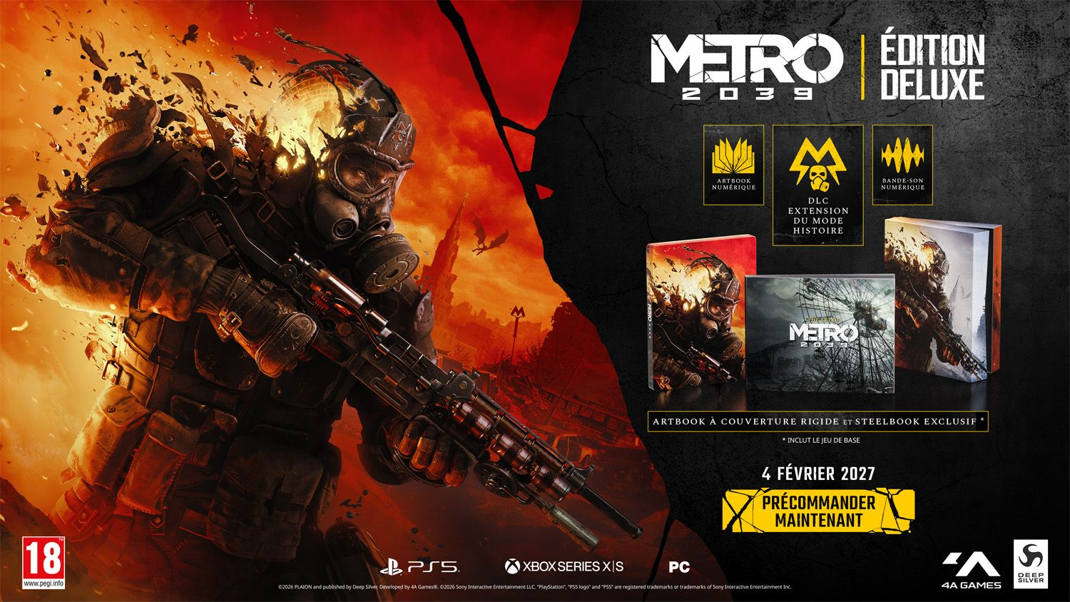 Metro 2039 Deluxe Edition Poster mit Soldat in Gasmaske und physischen Boni.