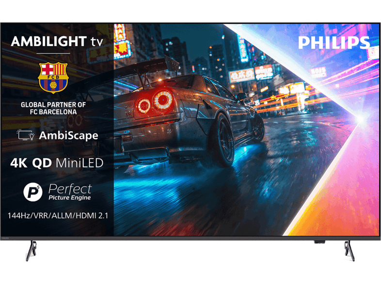 TV Mini LED 55" - Philips 55MLED901/12, UHD 4K, Ambilight TV, Smart Dolby Vision y Atmos, Titan OS, Negro