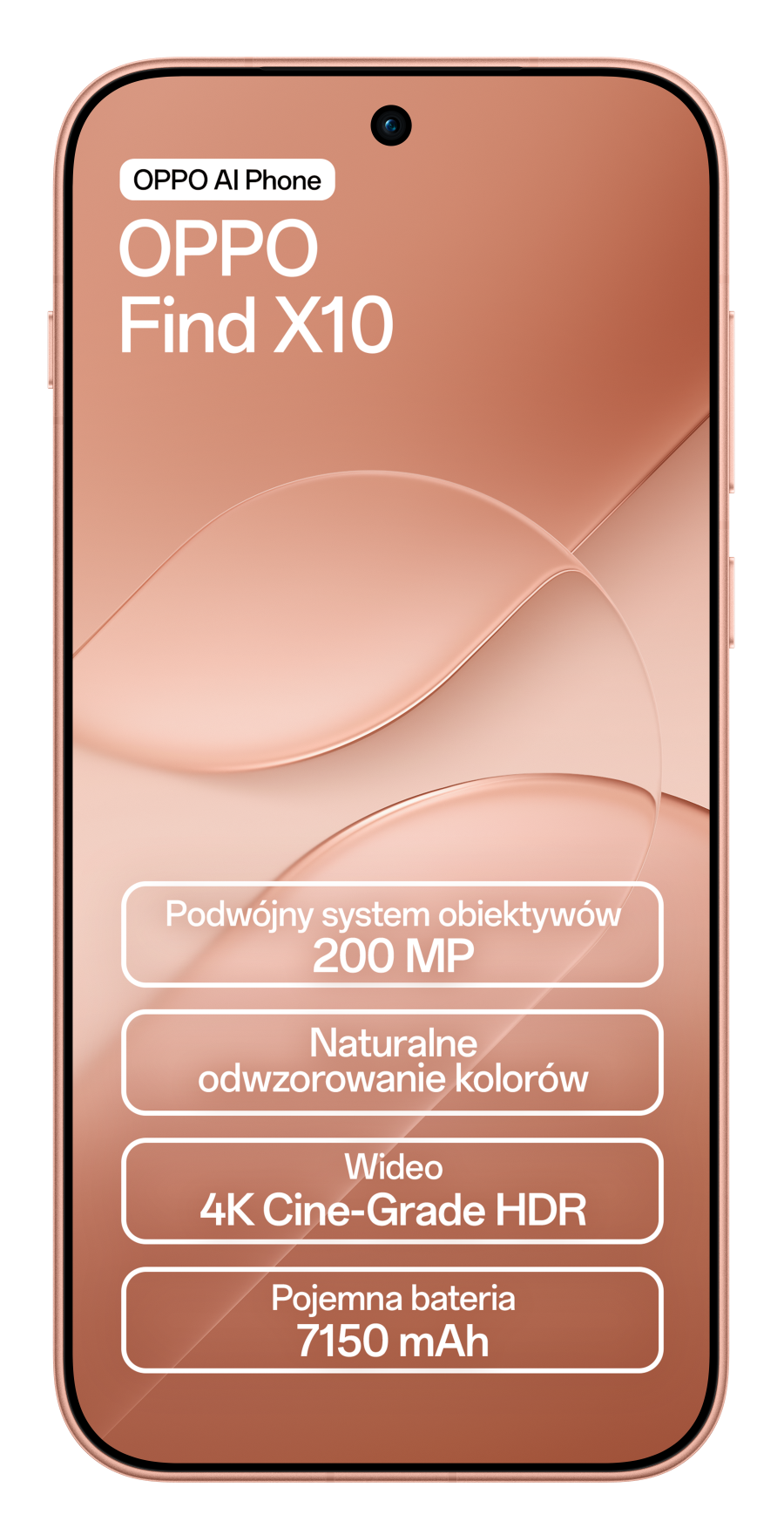 Smartfon Oppo Find X10 prezentujący funkcje aparatu, kolorów i baterii.