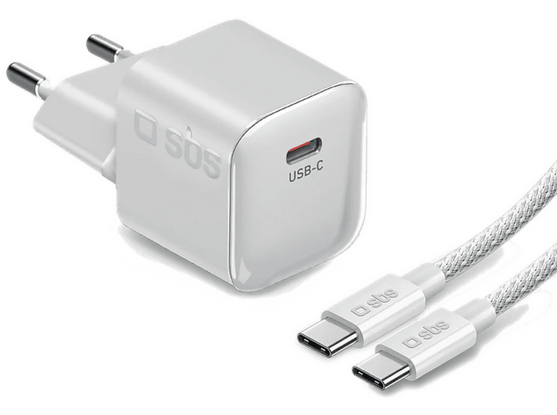 Ładowarka sieciowa z kablem SBS 40W GaN 1x USB-C + kabel 1.5m Biały