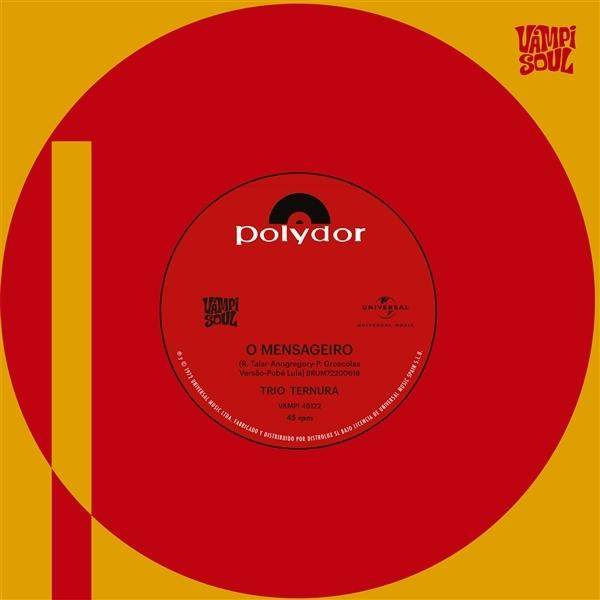 Rotes Vinyl-Plattenlabel mit dem Polydor-Logo auf einem gelben und roten Hintergrund.