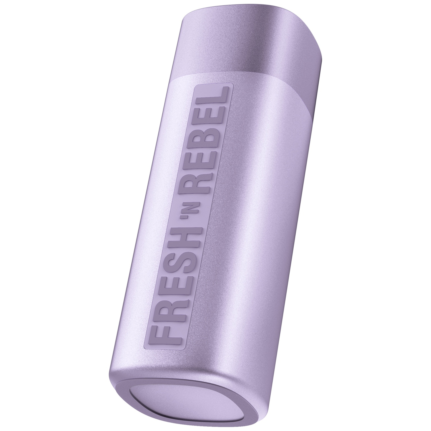 A cylindrical, light purple power bank device with the embossed brand name Fresh 'n Rebel on the front.