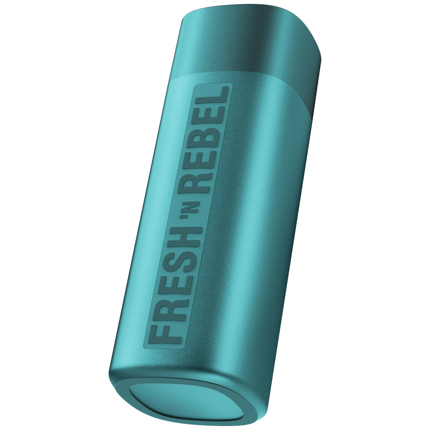 A cylindrical, turquoise Fresh 'n Rebel speaker with a vertical brand logo, shown against a plain white background.