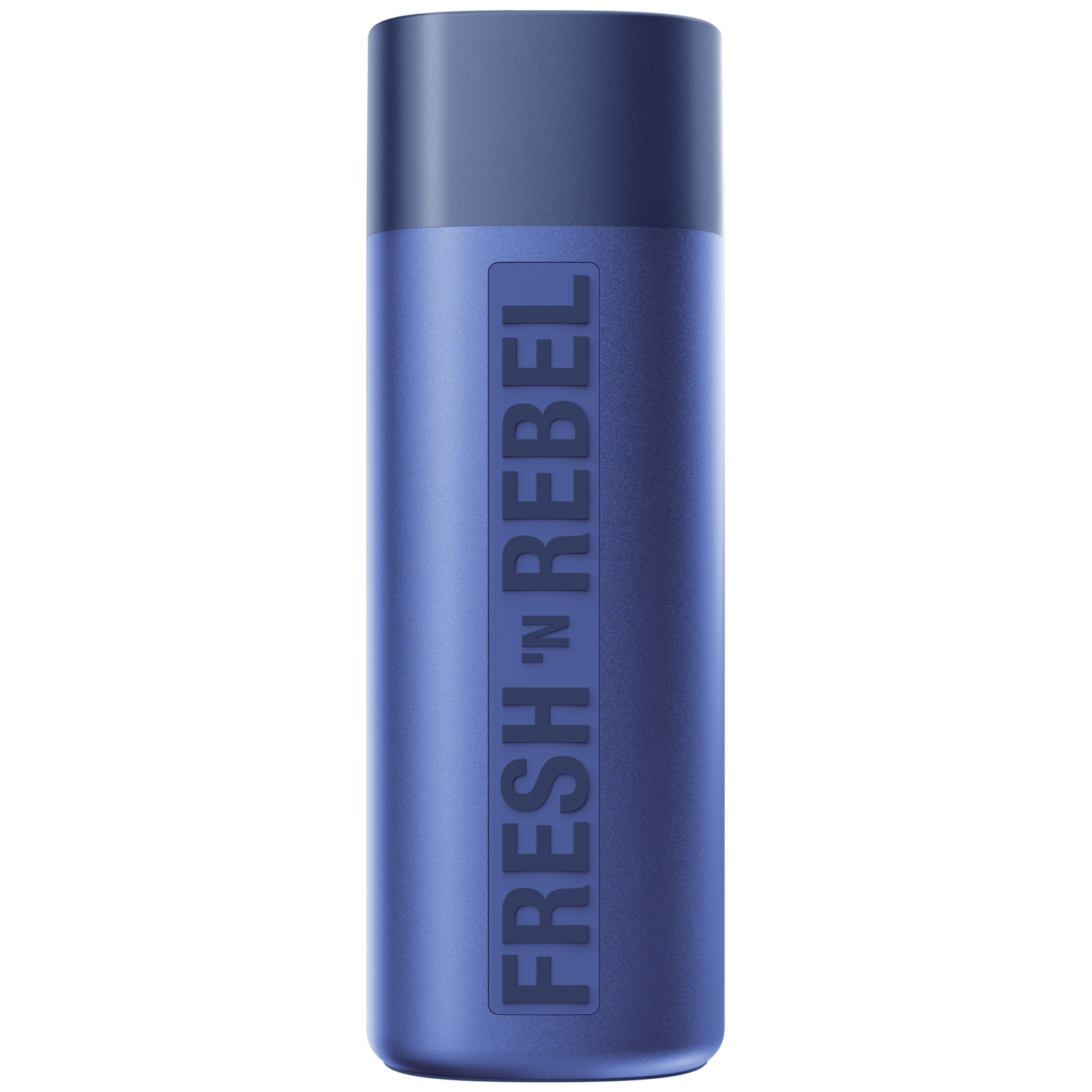 A blue cylindrical Fresh 'n Rebel speaker featuring a vertical brand logo against a white background.