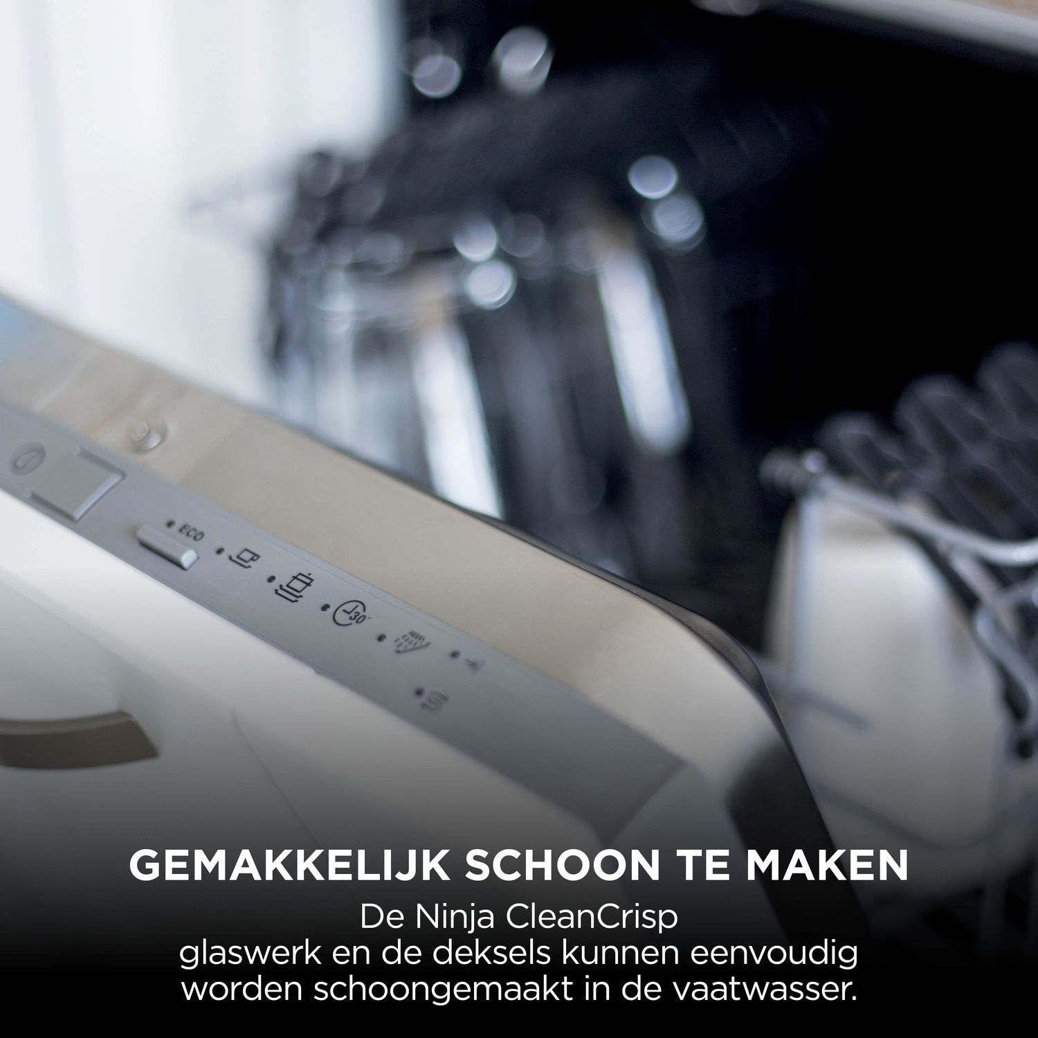 Dishwasher control panel with icons and Dutch text.