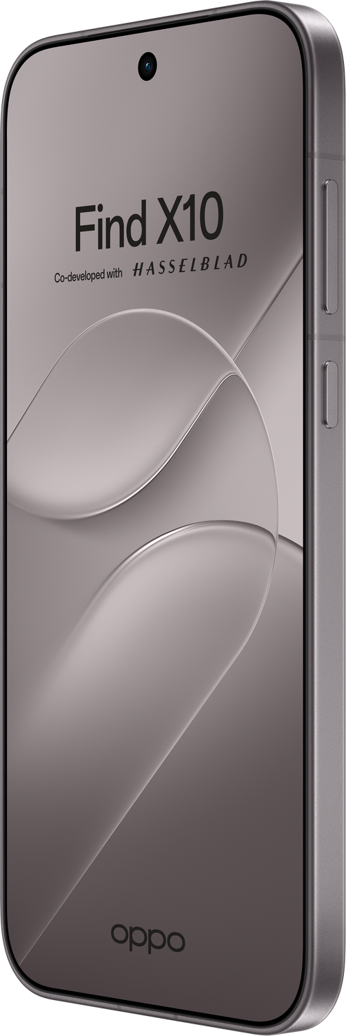Un teléfono inteligente llamado Find X10 de Oppo con una carcasa plateada.