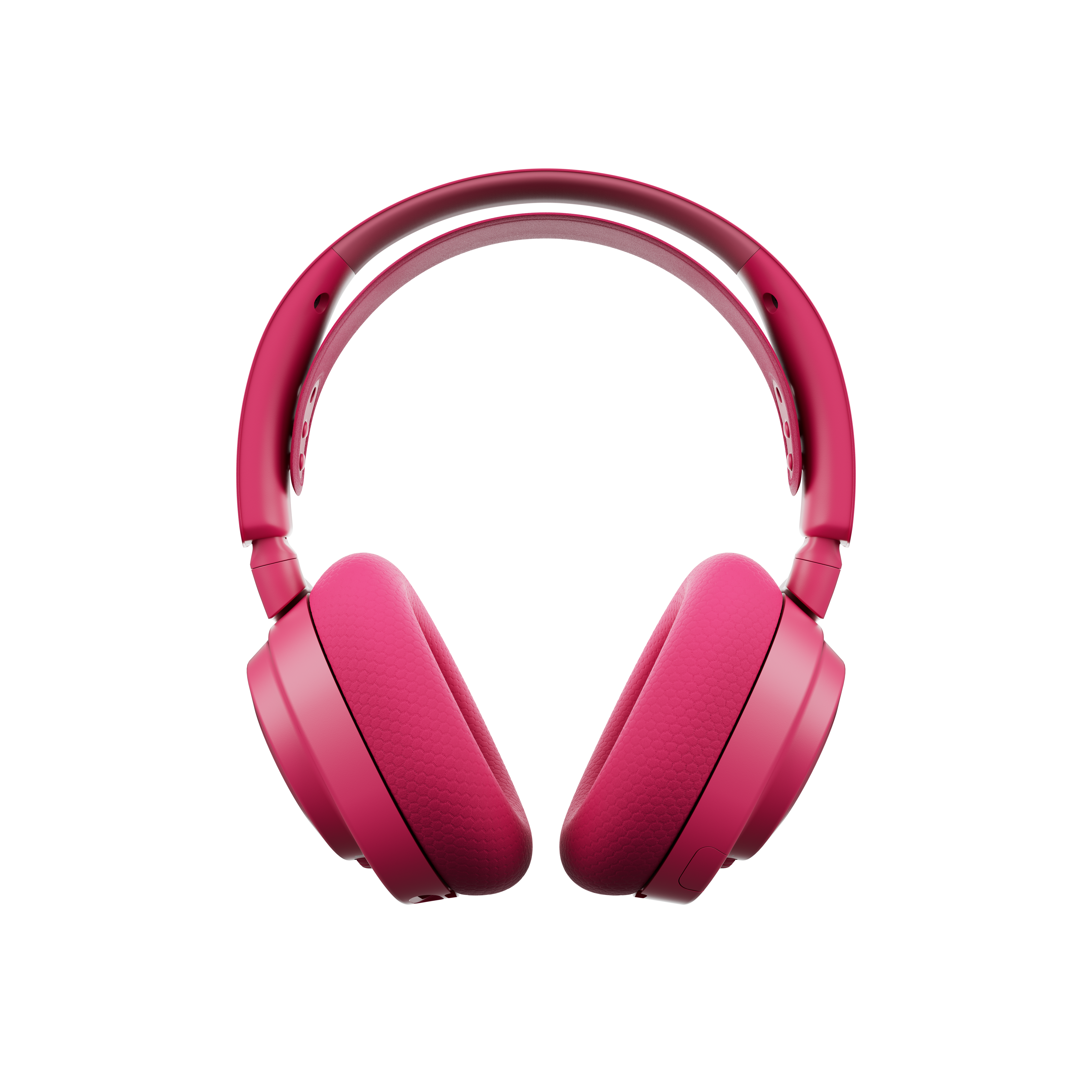 Auriculares modernos de diadema de color rosa sobre fondo blanco.