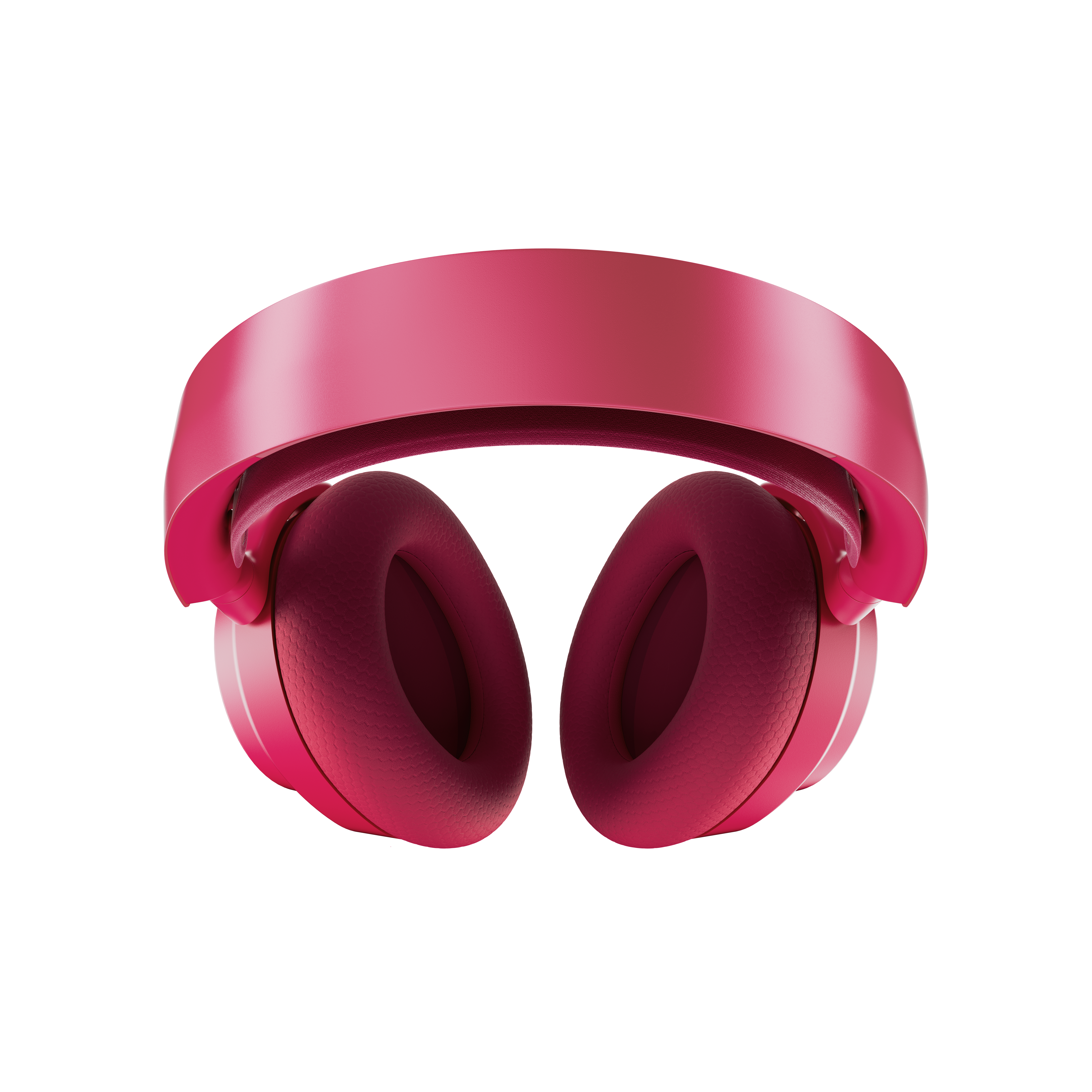 Auriculares supraaurales de color rosa sobre fondo blanco, vistos desde el frente.