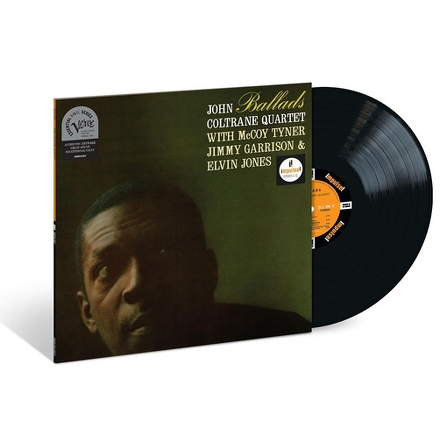 John Coltrane Ballads vinyl record album cover featuring a portrait and black vinyl.