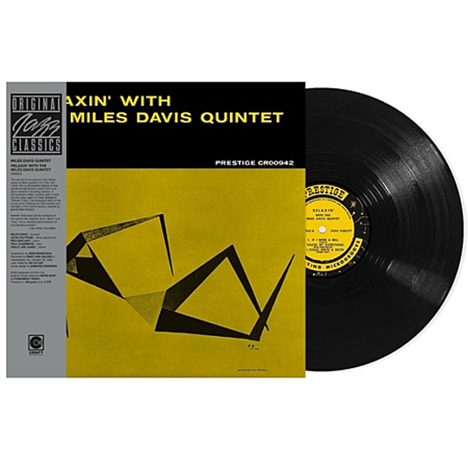 Vinyl record with yellow album cover of the Miles Davis Quintet.