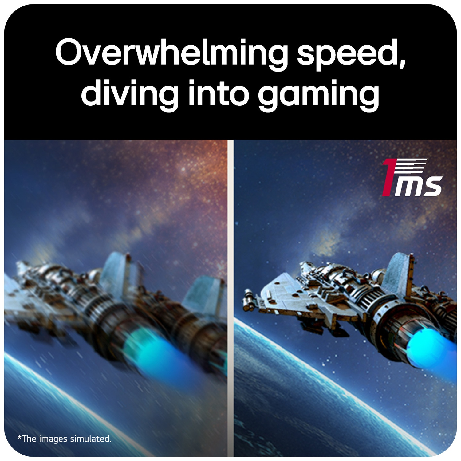 Comparison of two spaceships in space with text about speed.