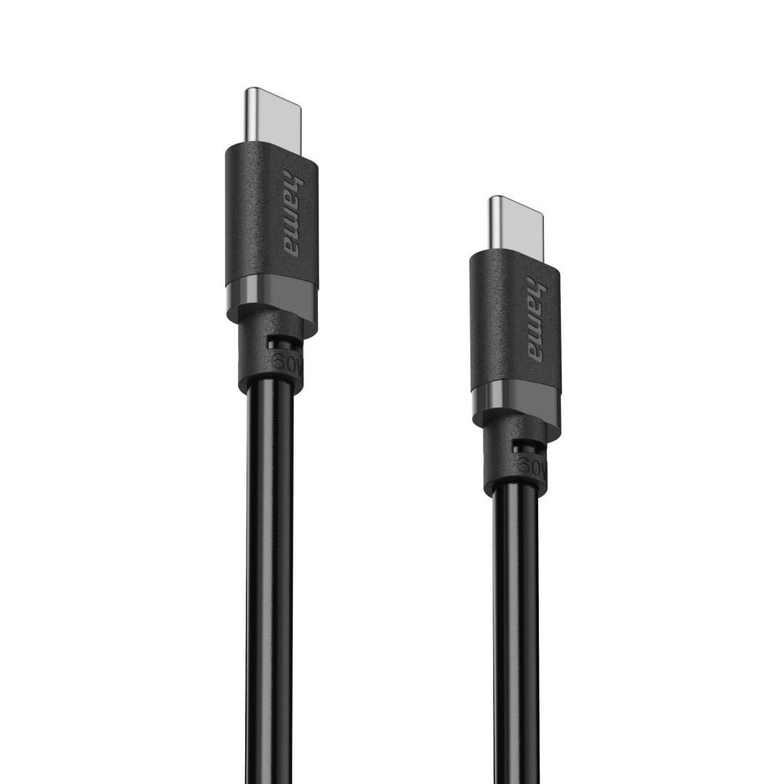 Zwei schwarze Hama USB-C-Kabel auf hellem Hintergrund.