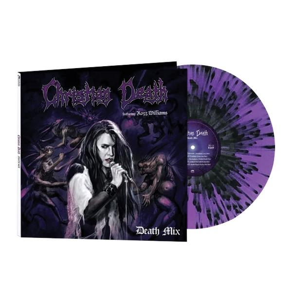 Albumcover und violette Vinylplatte von Christian Death mit düsteren Kreaturen.