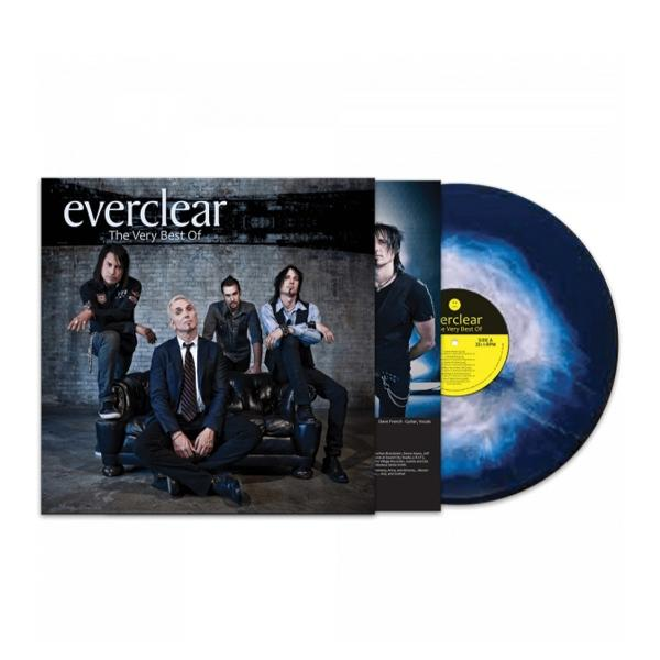 The Very Best Of Everclear Vinyl-Album mit der Band auf dem Cover und einer blau marmorierten Schallplatte.