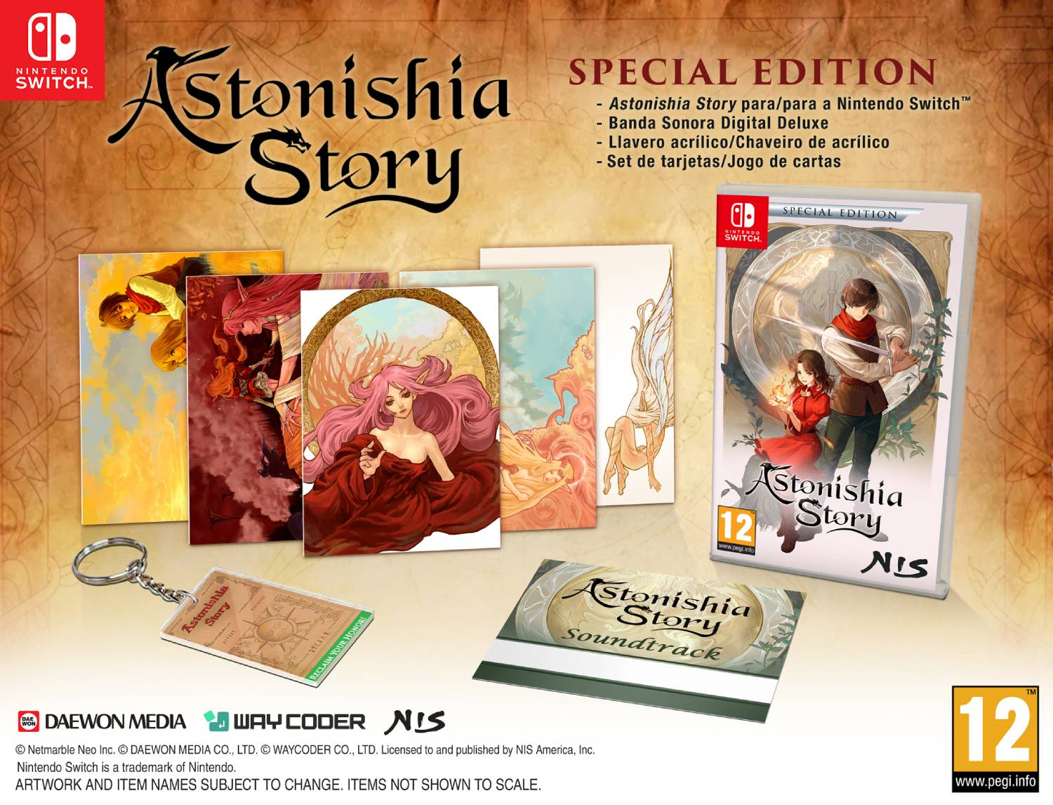 Astonishia Story Edición Especial para Nintendo Switch con juego, banda sonora, llavero y tarjetas.