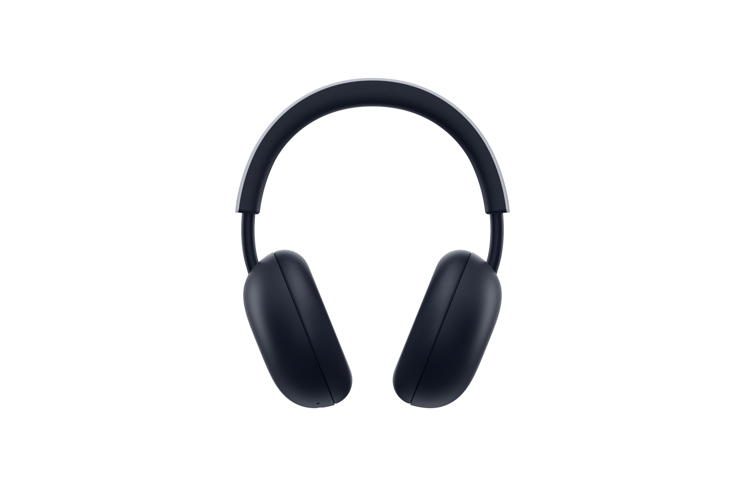 Elegantes auriculares inalámbricos de diadema en color azul oscuro sobre fondo negro.