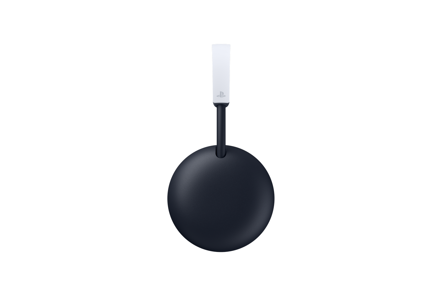 Un dongle USB negro y esférico con el logotipo blanco de PlayStation sobre un fondo negro.